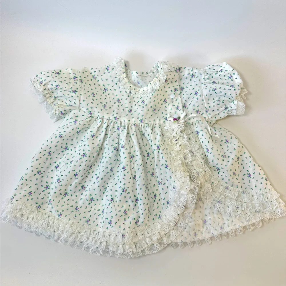 VTG Dress‎ Bloomer White Purple Flowers 18M 2pc set Side Button Unique Lace USA